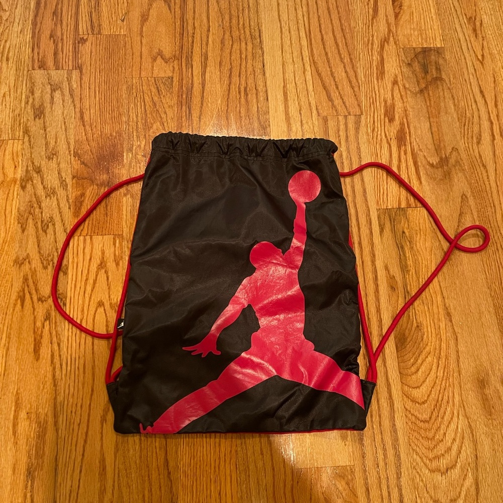 Nike Air Jordan Black and Red Drawstring Bag